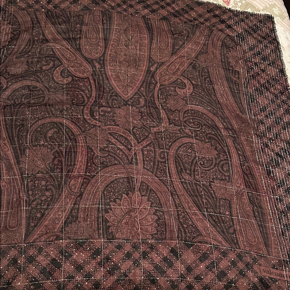 Valentino Brown and Black Paisley Scarf - Picture 10 of 10